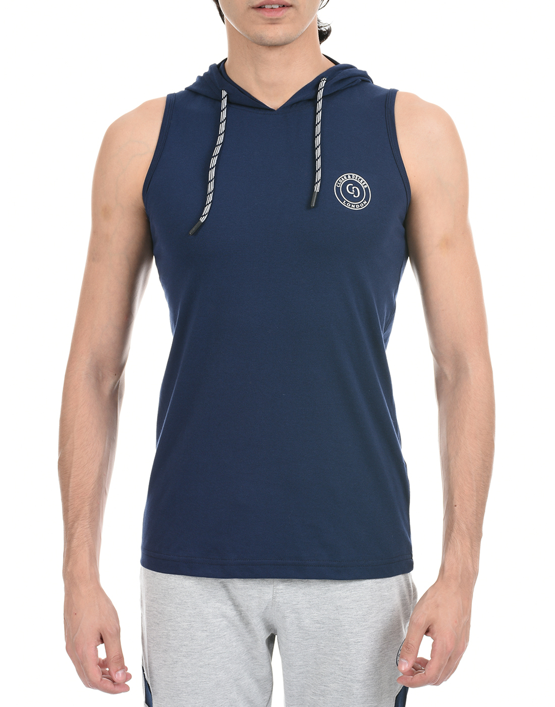 Cloak & Decker by Monte Carlo Men Dark Blue Sleeveless Hooded Tshirt